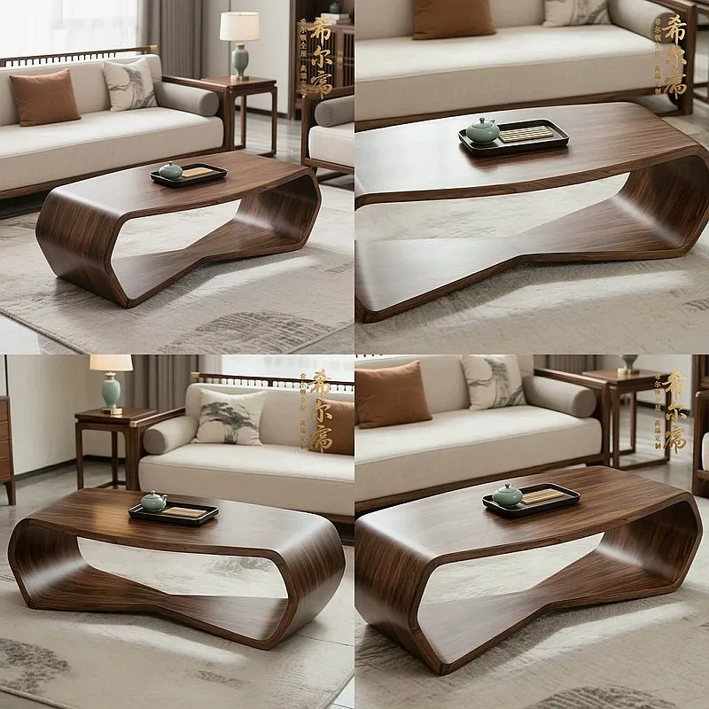 American Black Walnut Irregular Coffee Table, Custom Solid Wood Low Tea Table Sofa Side Table