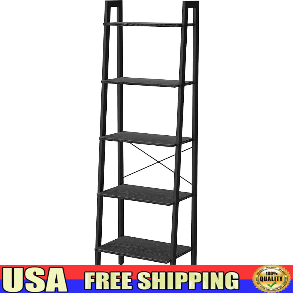 

5-Tier Industrial Bookshelf Storage Rack Ladder Shelf Home Office Living Room Kitchen Bedroom Display and Organization