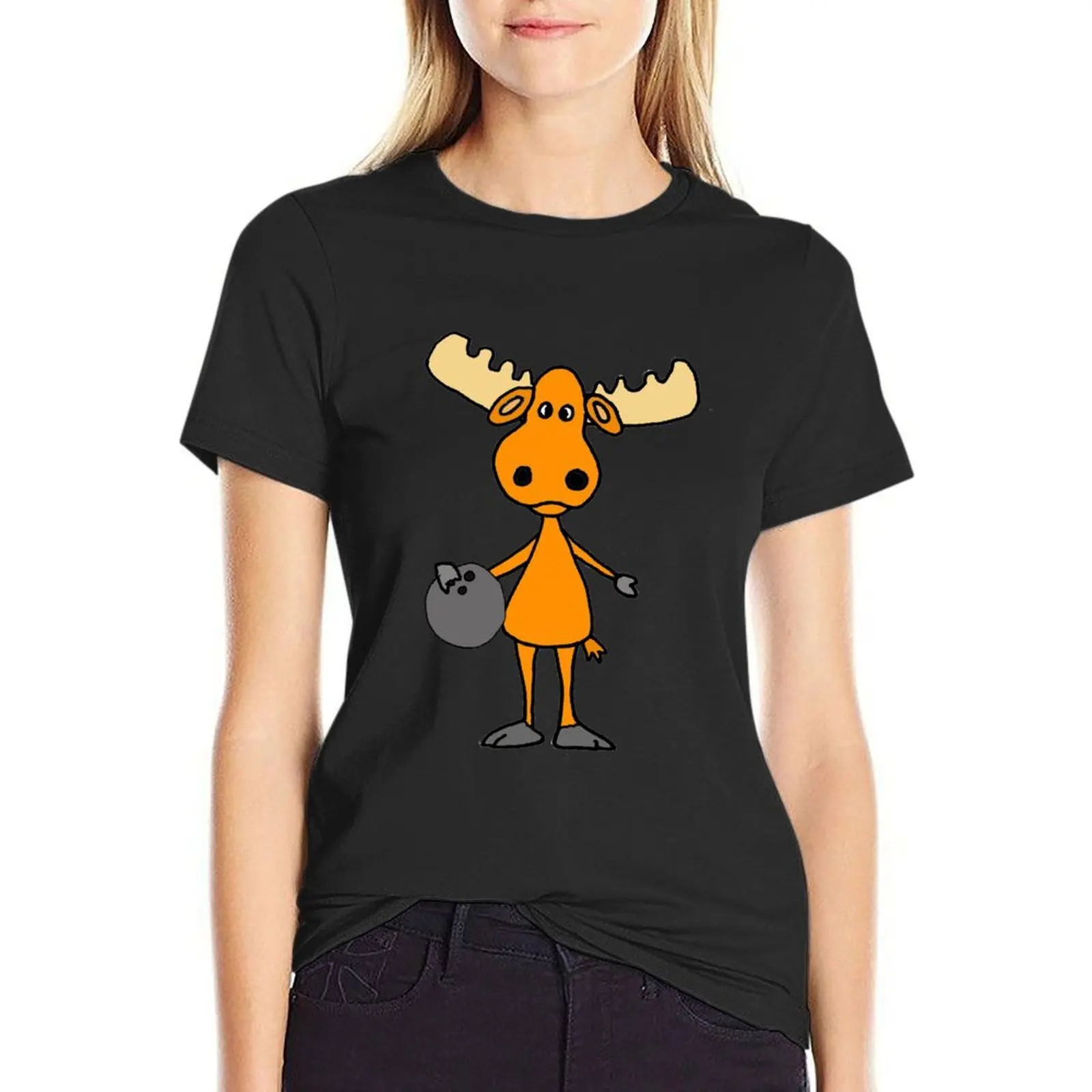 Funny Moose Bowling Cartoon T-Shirt vintage customizeds t shirts for Womens