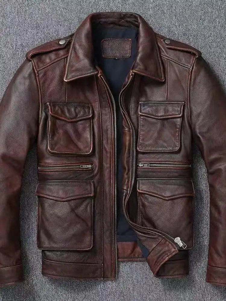 

M65 Military Travel Hunting Sle Vintage Biker Jaet Pure Top Layer Faion Slim Fit Collar Coat Men's Leather Coat