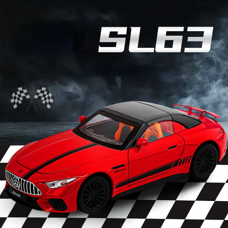 

Спортивный автомобиль Mercedes-Benz SL63 в масштабе 1:22, литая металлическая подсветка, Коллекция детской игрушки, миниатюрный автомобиль C398