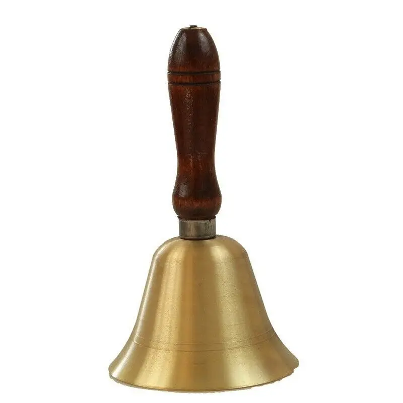 ✅Pure Copper Brass Wooden Handle Rattle Bell School Class Dinner Hand Bell Handbell 16cm Reception Bell Decor Buddhist Hall