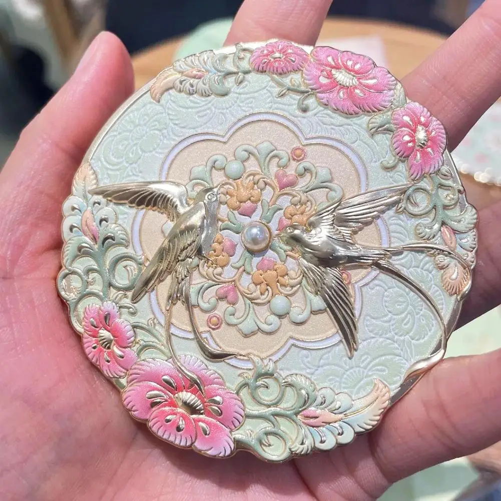 Vintage Chinese Style Makeup Mirror Peony Delicate Flower Xi'an Yunque Mini Mirror Cosmetic Tools Portable Pocket Make-up Mirror