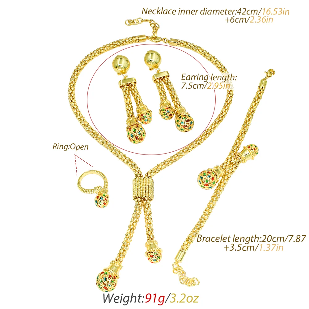 GZJPEI Gold Color Chains Jewelry Set For Bridal Wedding Jewelry Party Gift Dubai Arabic  African Necklace Earring Bracelet Ring