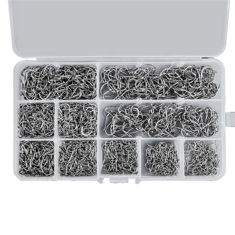 New Arrival 1000 PCS Fishing Hooks Set High Carbon Steel Barbed FishHooks for Saltwater Freshwater Fishing Gear