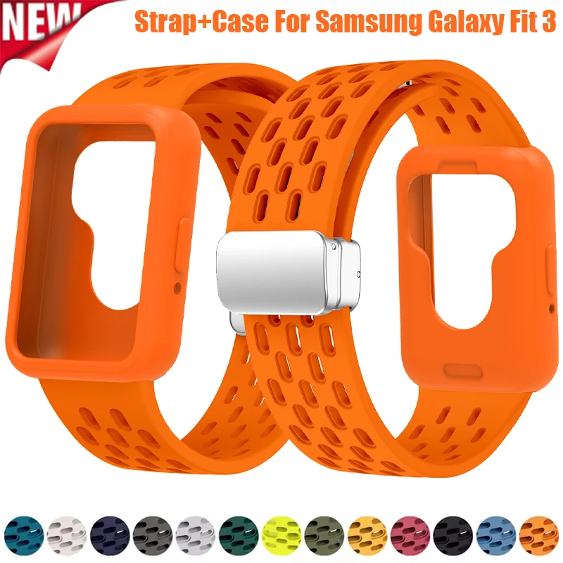 

For Samsung Galaxy Fit 3 Silicone Cover Sport Bracelet For Galaxy Fit3 TPU Soft Shell and Breathable Sport Band Strap+Case