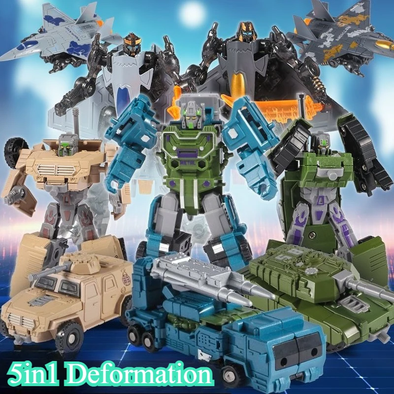 9.  45'' 24cm/5 w 1 Robot Transformujący się Figurka Akcji Model Plastikowy Robot Motyw Militarny Seria Zabawek Prezent dla Dzieci