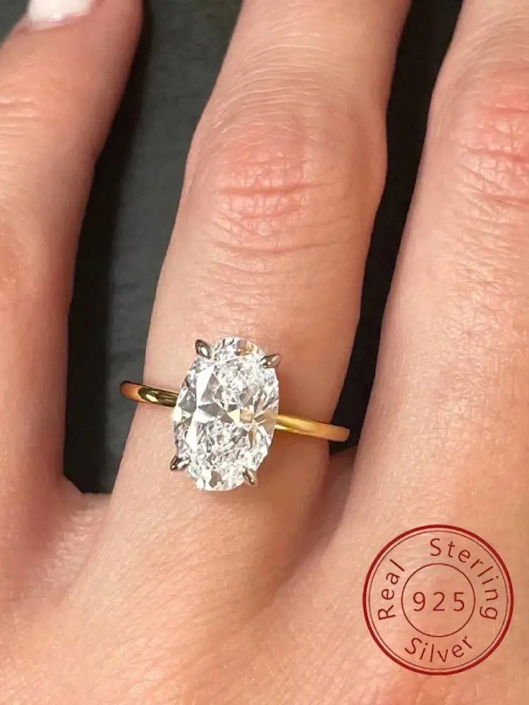 

925 Sterling Silve Shiny Gorgeous 1-8CT Oval Zircon Ring For Women Engagement Wedding Luxury High Quality Fine Jewelry