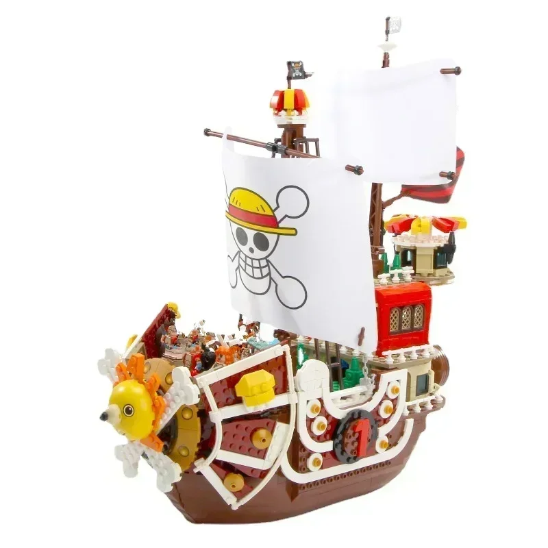 Een Stuk 1484 pcs/432 Stuks + 9 Poppen Duizend Zonnige Boot Blokken Cartoon Piratenschip Bricks Set speelgoed voor Kinderen Kerstcadeaus - afbeelding 2