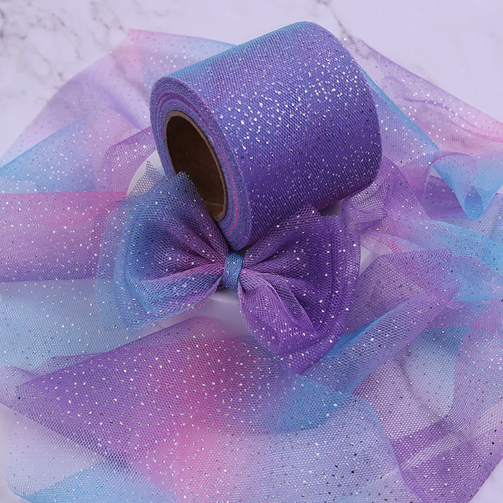 1Roll 5yards 6cm Silver Dot Tulle Soft Iridescent Mesh Ribbon DIY Handmade Craft Bowknot Wedding Birthday Decor Fabric Supplies