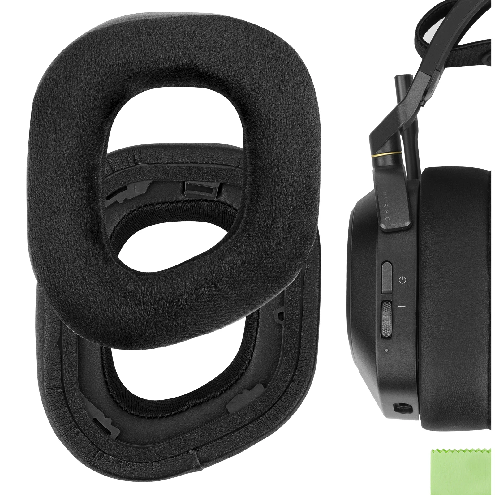 Geekria Comfort Hybrid Velours Ersatz-Ohrpolster für Corsair HS80 RGB Wireless-Kopfhörer, Ohrpolster, Headset-Ohrpolster