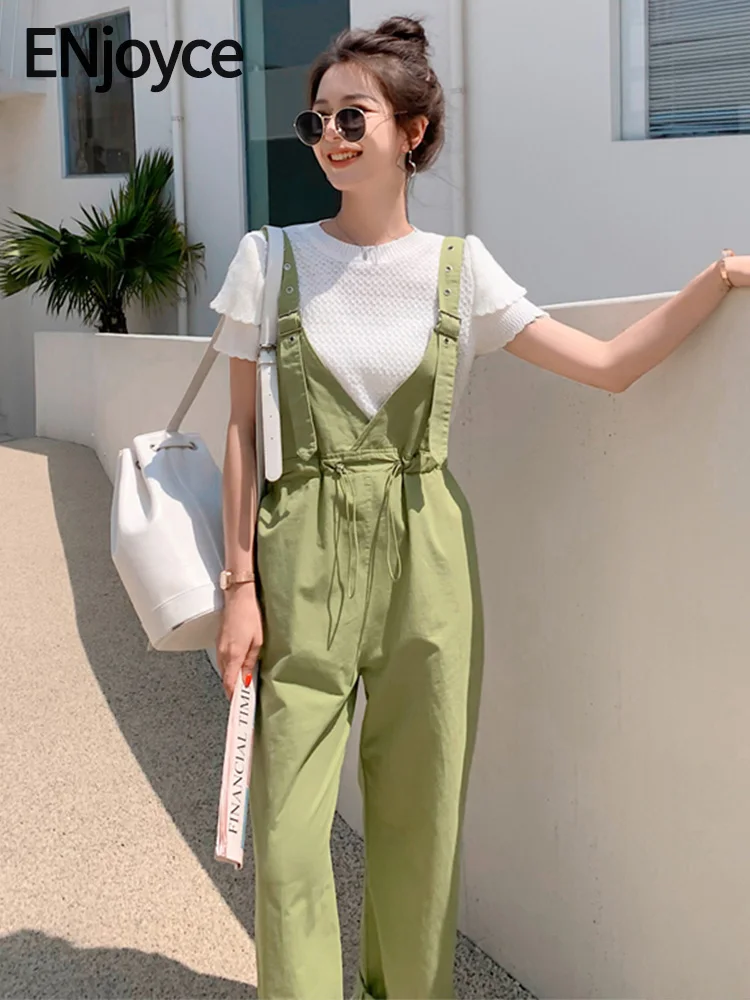 

2024 Summer Women Korean Fashion Suspender Jumpsuits Y2K Streetwear Casual Loose Strap Playsuit Bodysuits Overalls