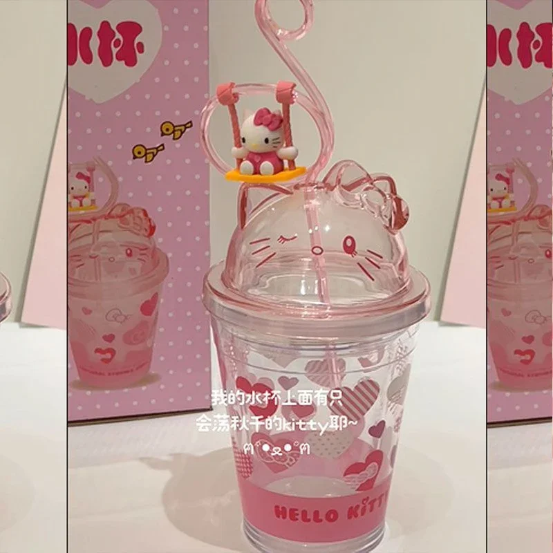 

370 мл Sanrio эстетические чашки качели Hello Kitty Милая соломенная чашка с крышкой мультяшный портативный домашний офис искусственная фантазия Y2k подарок