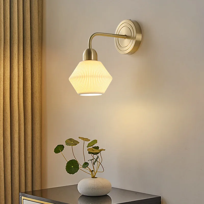Simple all-copper glass wall lamp, corridor cloakroom lamp, entrance hall entrance lamp