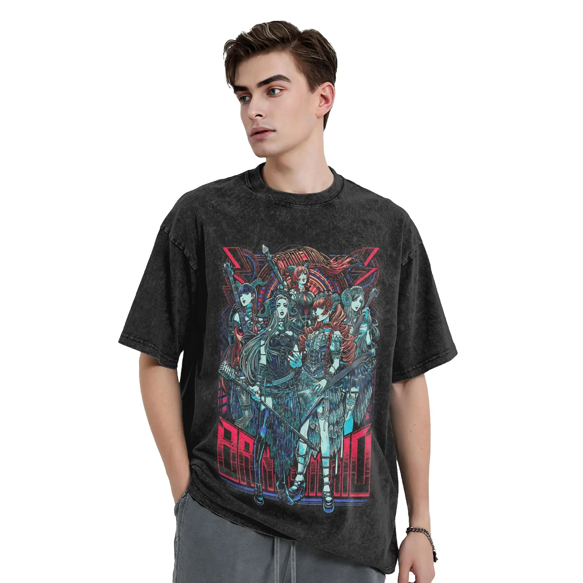 Washed T Shirt Conqueror Beauty of The Music T-Shirts Harajuku Band Maid Streetwear 100% Cotton Summer Tee Shirt for Men Women