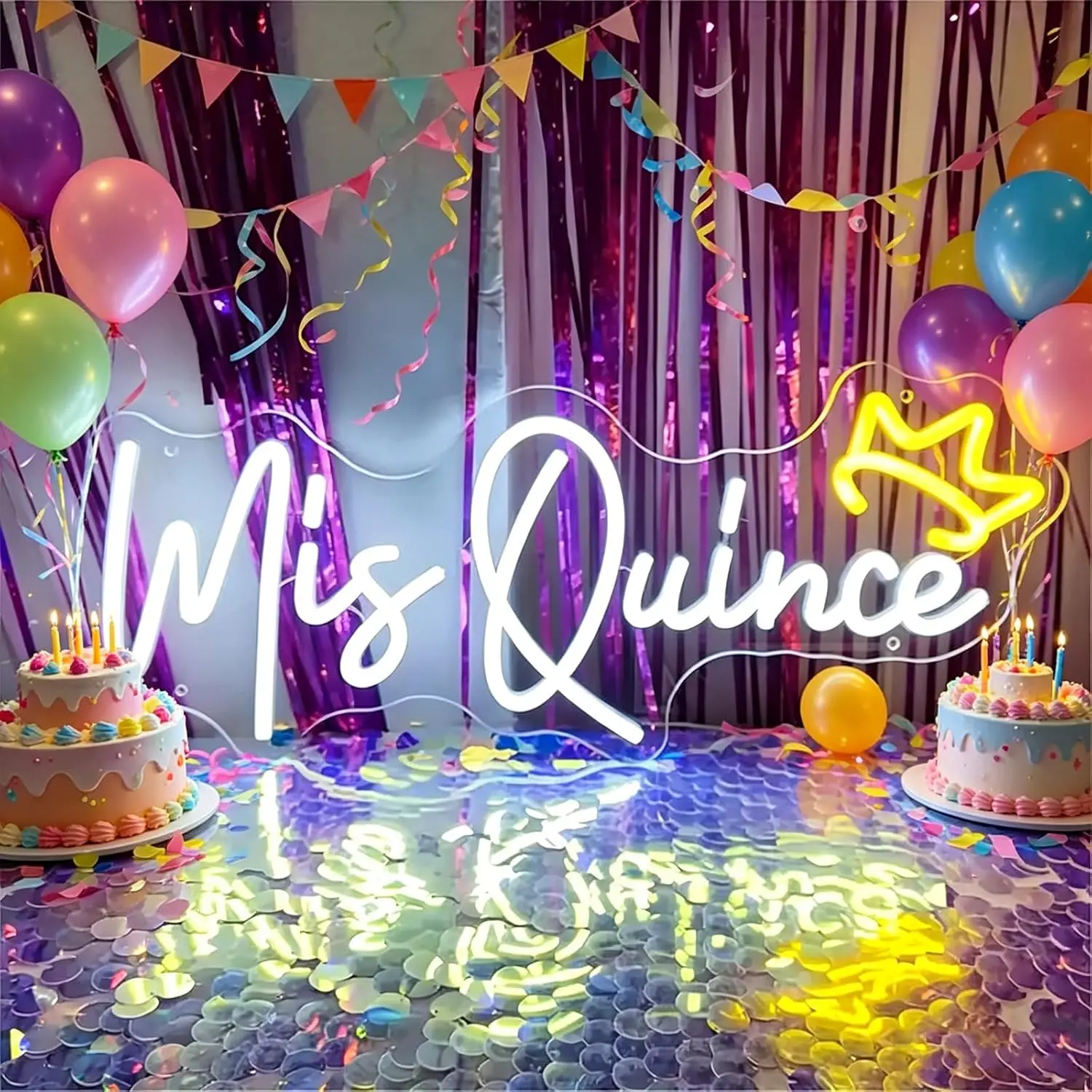Mis Quince LED Neon Sign USB Neon Light Crown Design Wall Decor Christmas Gift for Quinceanera Birthday Party Home Art Neon Lamp