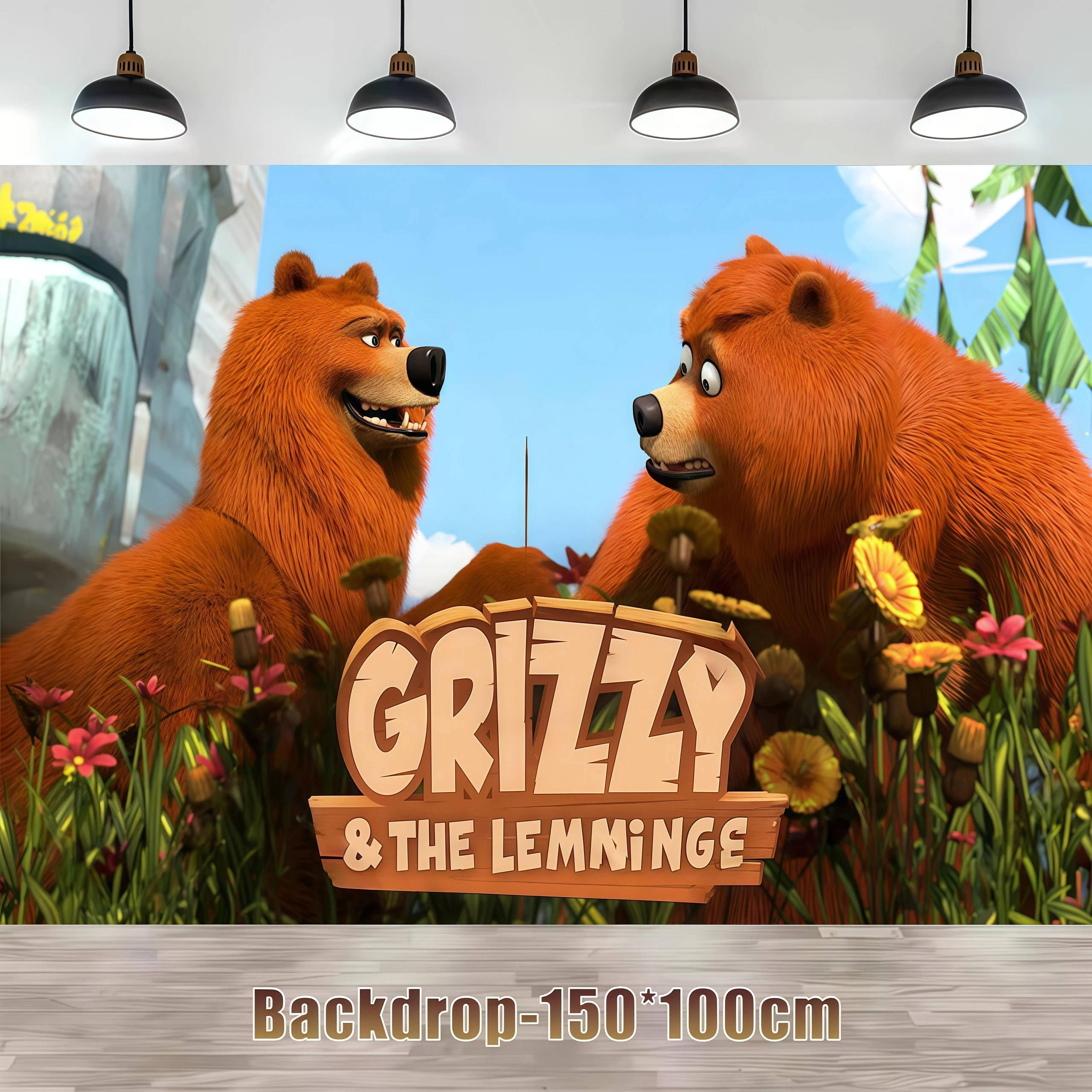 Grizzy y los Lemmings decoraciones para fiesta de cumpleaños pancarta globos telón de fondo adornos para pasteles para niños regalos suministros de baño para bebé