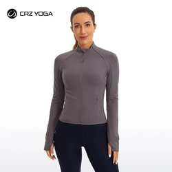 CRZ YOGA Winter Butterluxe Womens Cropped Slim Fit Workout Jackets - Weightless Track Athletic Full Zip Jacket with Thumb Holes