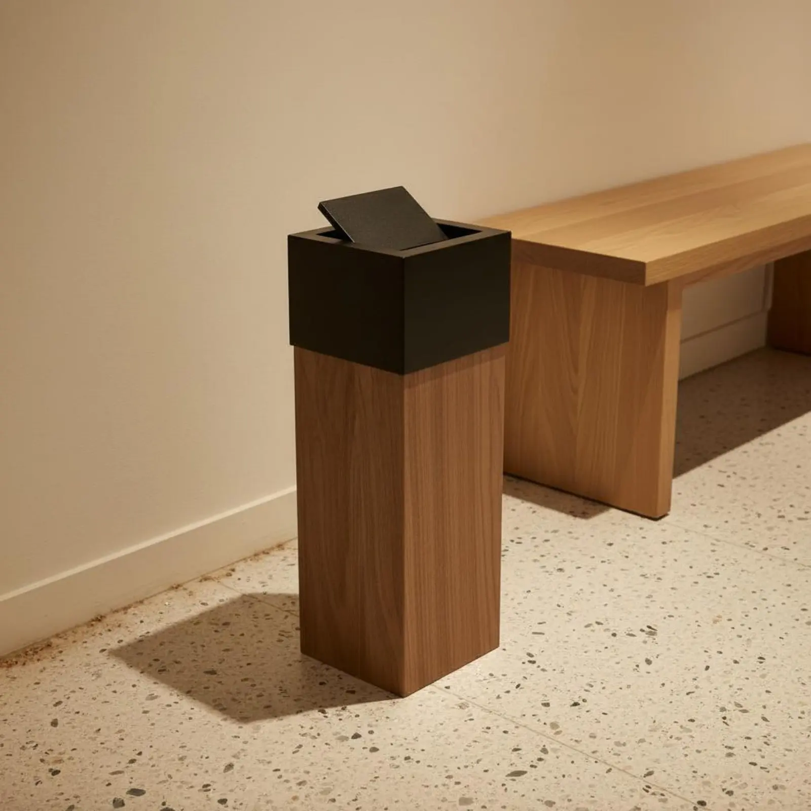 

Nordic Design Wastebasket Space-Saving Wooden Trash Can Square Garbage Can with Lid Household Storage for Living Room, Hotel