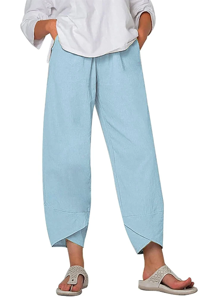 Early Autumn Women's Wide Leg Pants Light Blue Casual Pants Women's Harem Pants Outdoor Sports Pants Women's Retro Pants