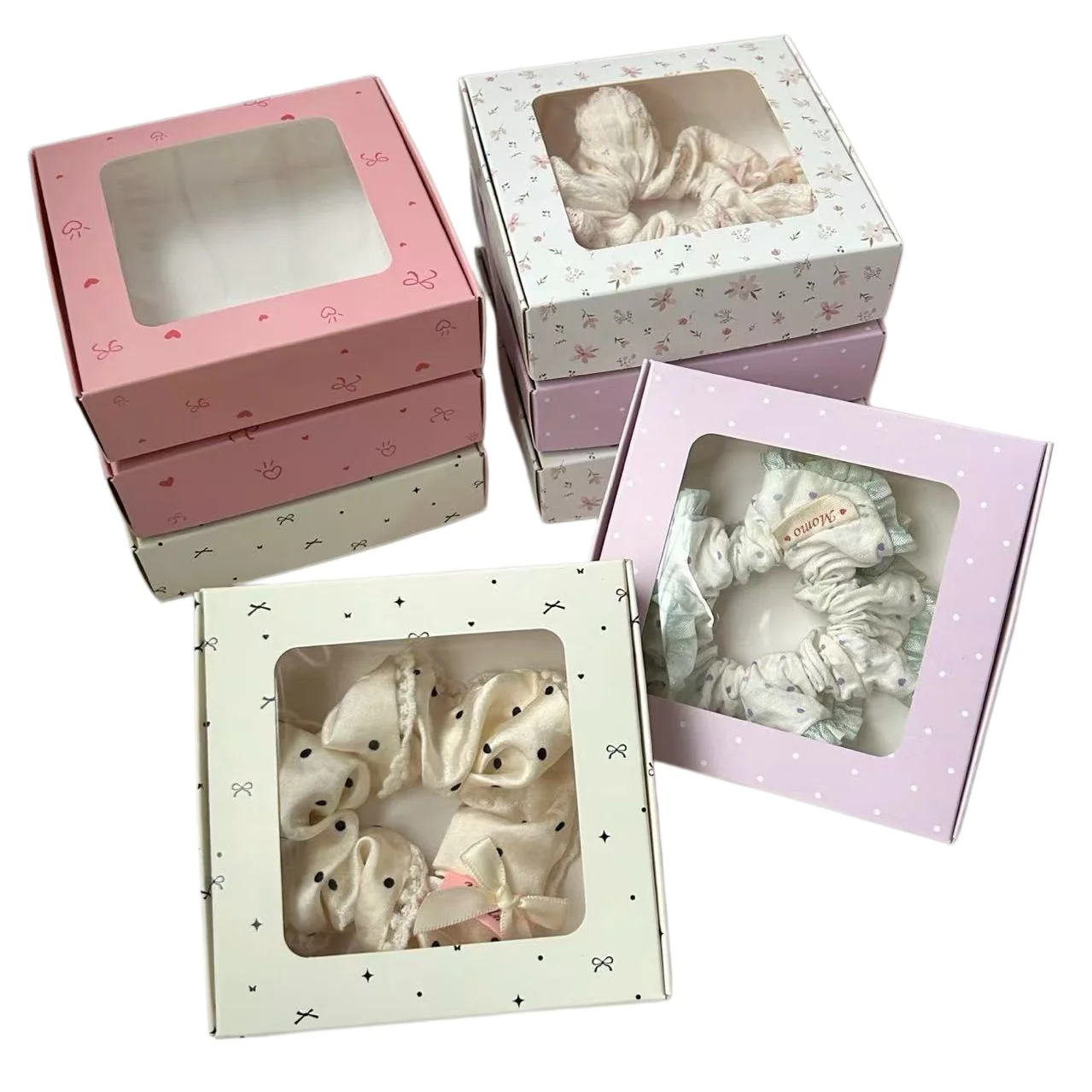 

20 шт. подарочных коробок в горошек с прозрачным окном для упаковки и демонстрации аксессуаров для волос, ободков и украшений