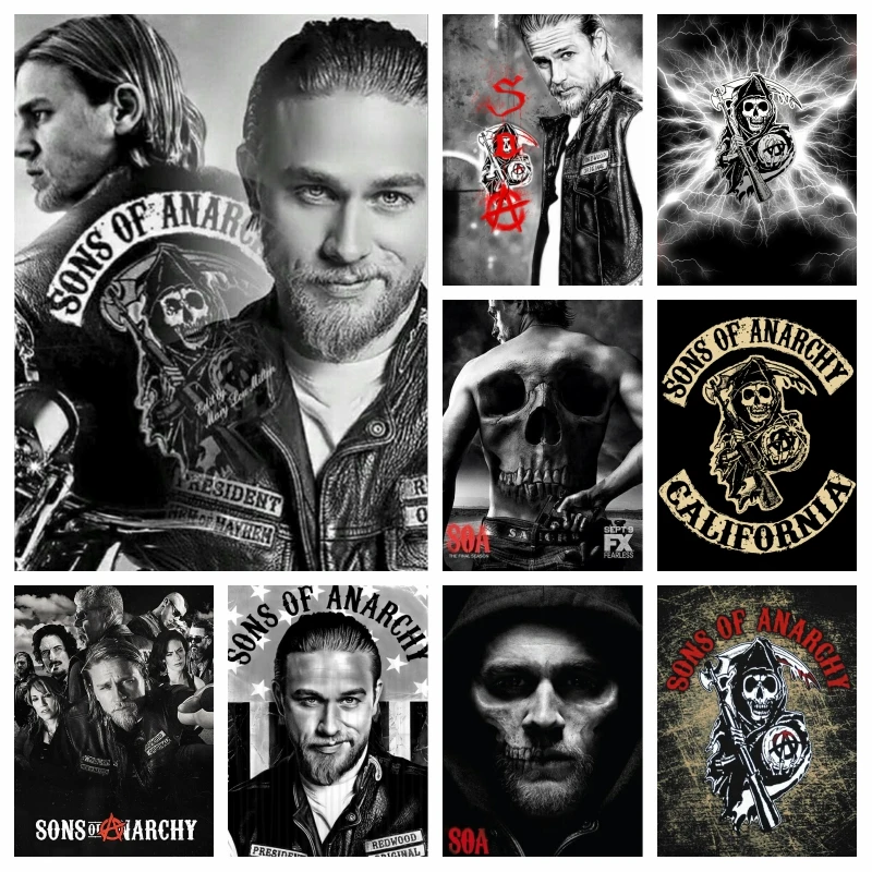 

Tv Series Son Of Anarchy AB Diamond Painting Full Drills Death Skull Motorcycle Art Mosaic Cross Stitch Handwork Wall Decor