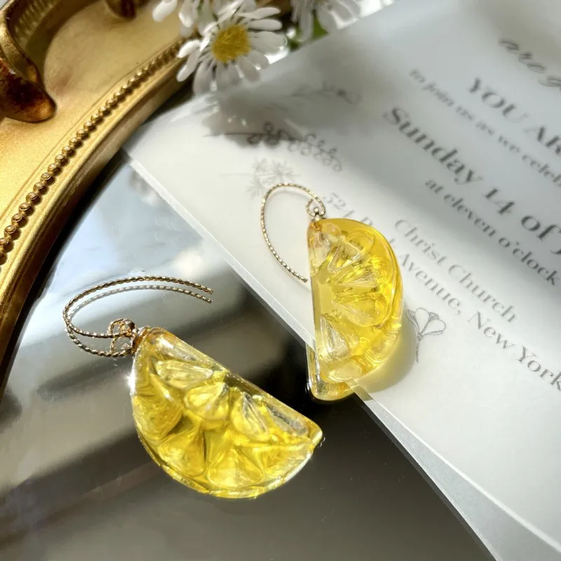 

Unique Fruit Series Transparent Orange Earrings Cute Glass Ball Asymmetric Lemon Earring For Girls Fruit Earring Fashion Jewelry