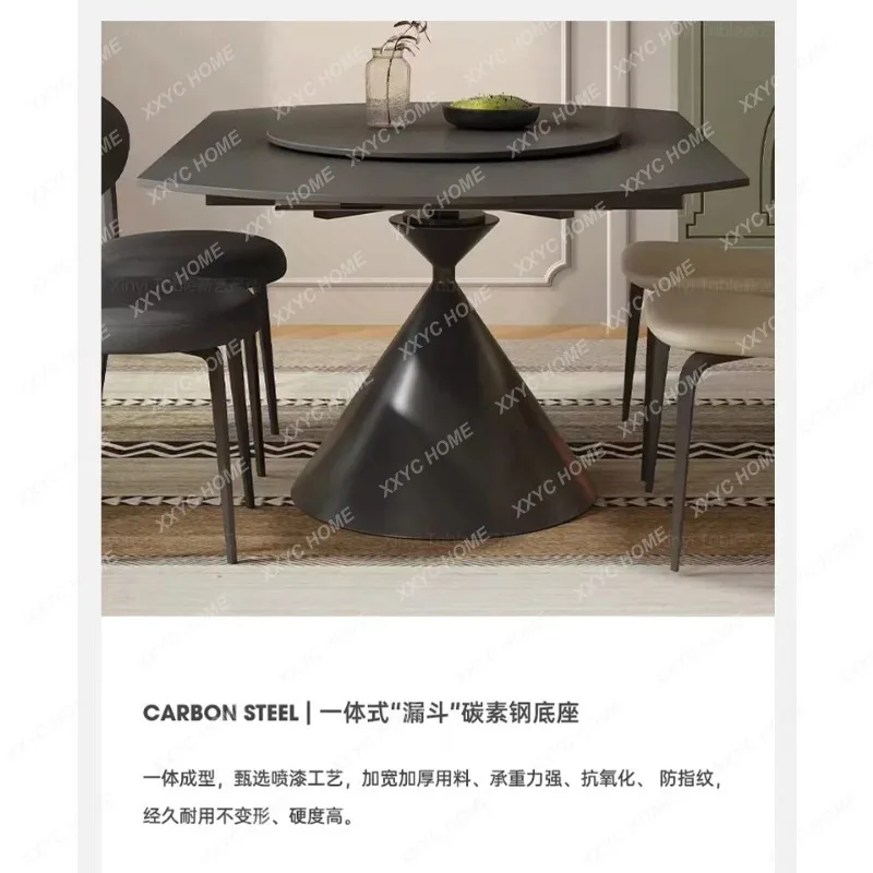 minimalist rock slab dining table rotating and retractable simple modern pure black round dining table