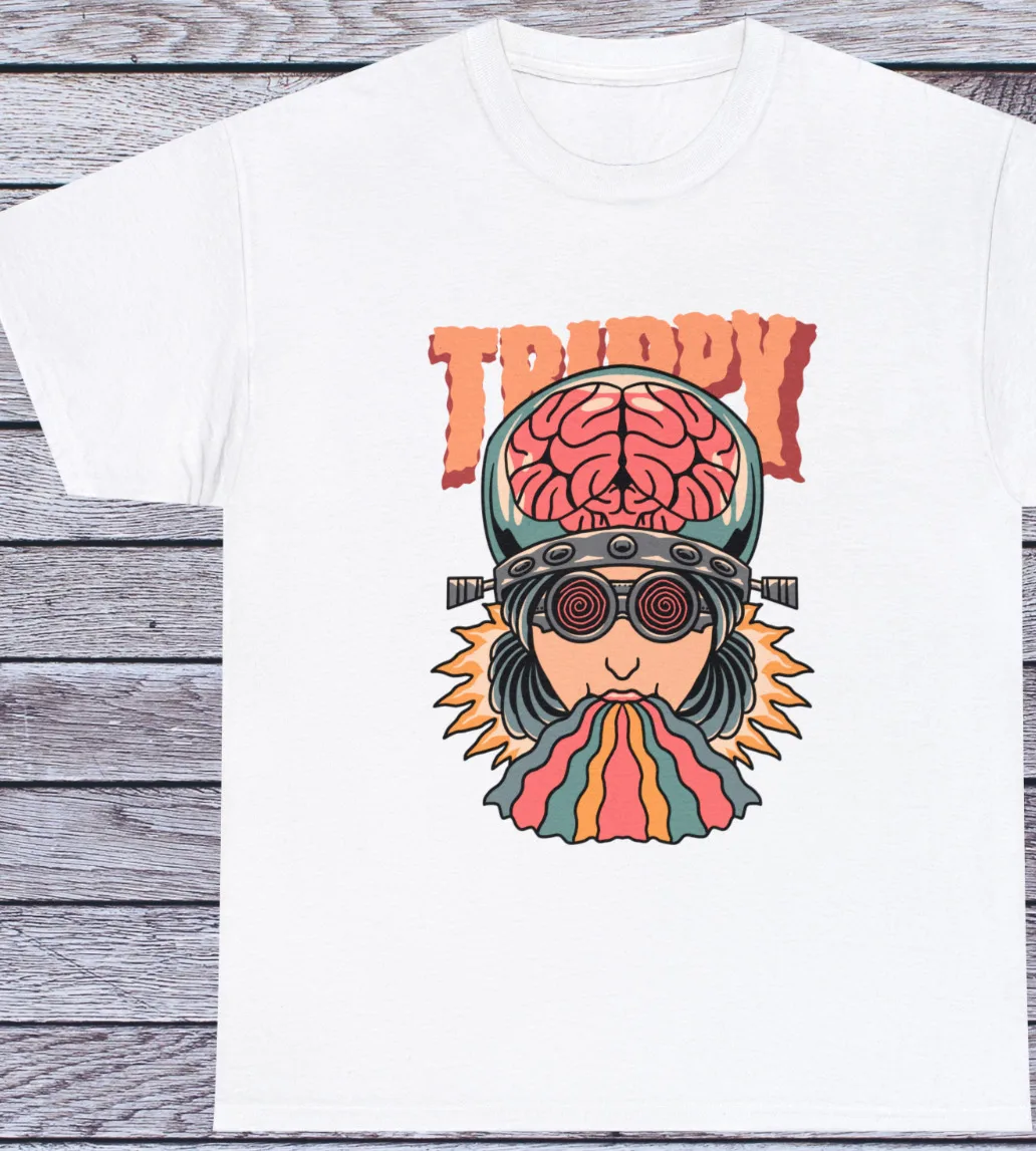 Trippy Brain T Shirt Psychedelic Vintage Old School Tattoo Street Clothing