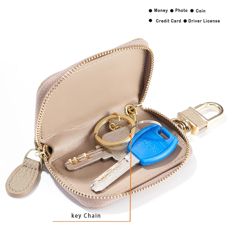 Real Leather Custom Initial Man Key Wallet Zip Portable Key Chain Bag Engrave Logo Fashion Business Key Ring Woman Coin Purse