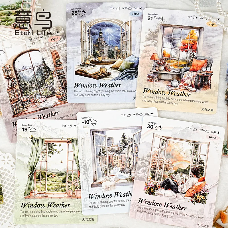 15pcs/lot Memo Pads Material Paper Weather Window Junk Journal Scrapbooking Retro Background Decoration