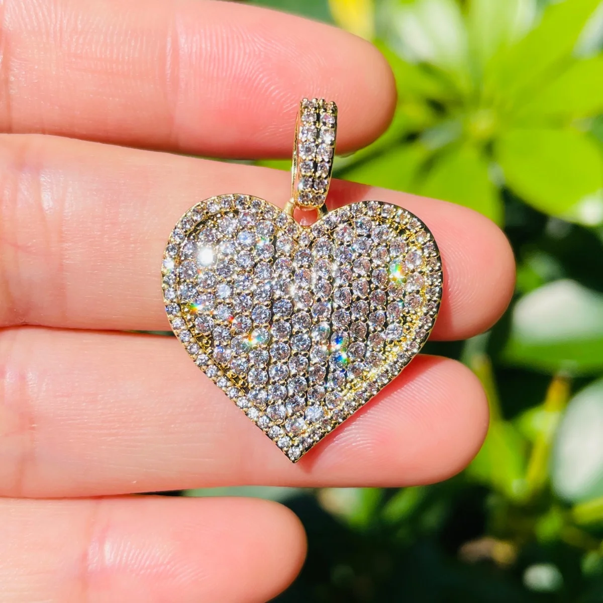 5pcs Zirconia Pave Heart Charm Bling Pendant for Women Bracelet Design Girl Necklace Bangle Making Handcrafted Jewelry Findings