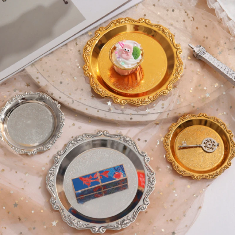 

Vintage Carved Metal Tray, Home Multifunctional Jewelry Tray, Snack Dish, Pastry, Fruit Tray, Living Room Decoration