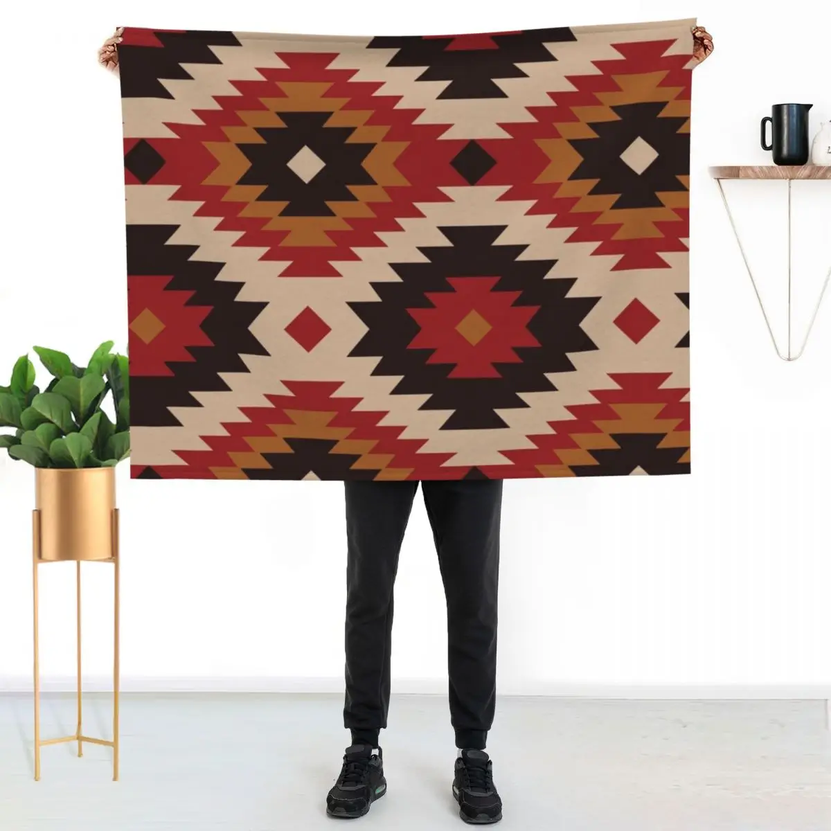 

Navajo Red And Mustard Throw Blanket Warm Cozy Throw Blanket for Living Room Couch