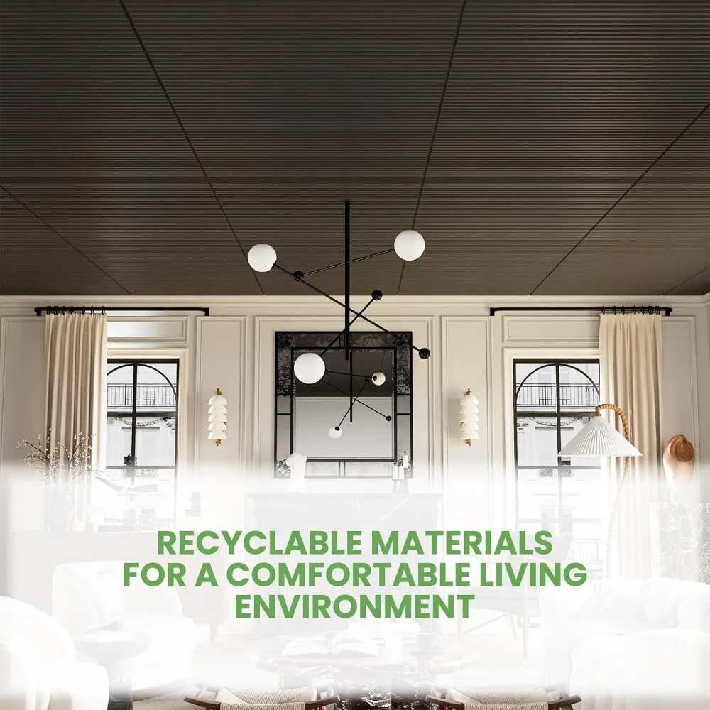 24 baldosas de techo negras, baldosas de techo de PVC de 2x4 pies para decoración de interiores, impermeables, lavables y clasificadas al fuego, ideales para la vida