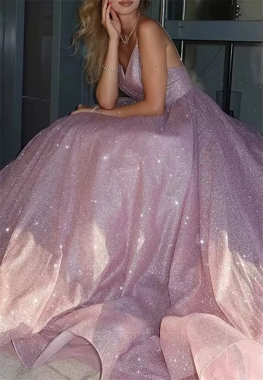 Элегантное женское платье трапециевидной формы для выпускного вечера по индивидуальному заказу, блестящее тюлевое платье трапециевидной формы для свадебной вечеринки, вечерние платья на тонких бретельках