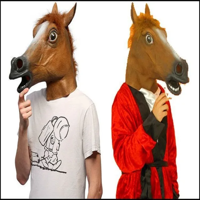 Mężczyźni Brązowe Maski Końskie Zabawna Maska Głowy Końskiego Lateksowa Maska Wilka Zwierzęca Nowość Kostiumy Halloween Cosplay Nakrycia głowy Mascara De Latex