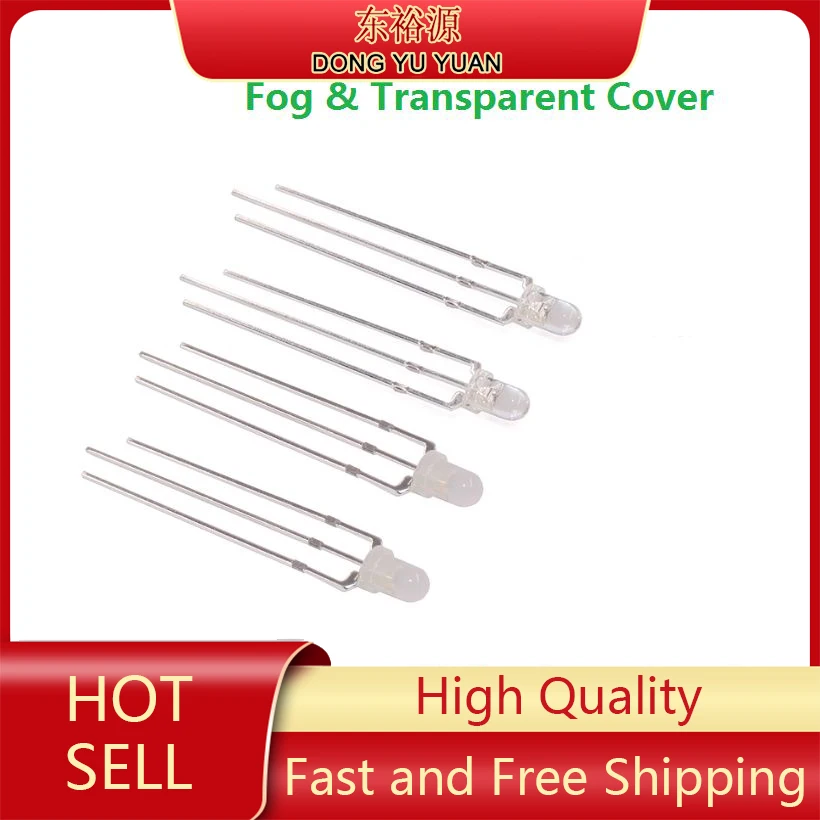100PCS 3mm LED Red+Green 3pin 3P Positive Negative Transparent / Fog F3 Light Emitting Diode Common Cathode Anode
