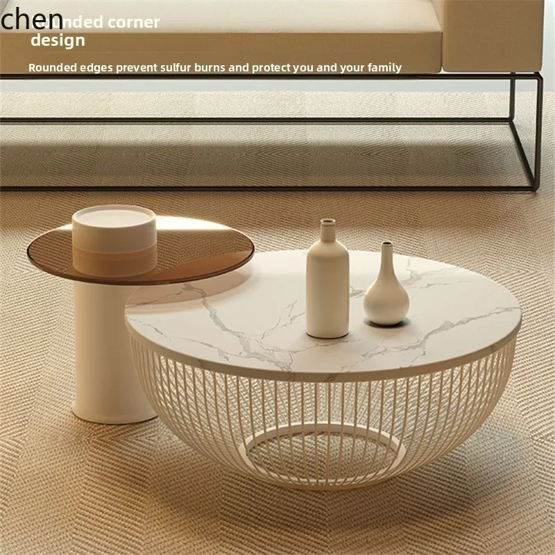 HXL Cream Style Coffee Table Living Room Home Simple Combination Round Low Table