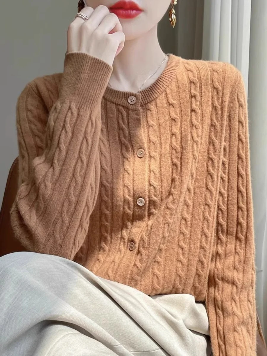 

Winter Woolen Knitted Open Cardigan Women's Outerwear round Ne Tassel Sweater Trendy Autumn Winter New Sle Faionable