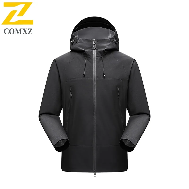 COMXZ Chaqueta يندبروف مقاوم للماء عادية في الهواء الطلق الدراجات معطف السفر المشي لمسافات طويلة ارتداء مقاومة حجم كبير الرجال سترة واقية سترة