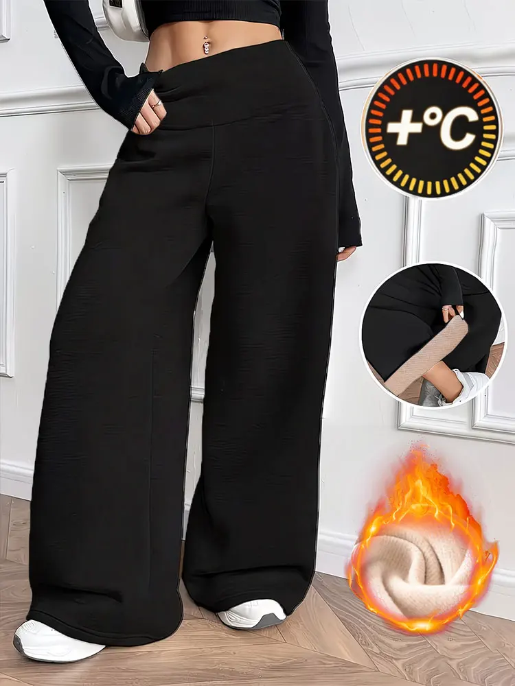 

Зимние флисовые прямые широкие брюки с высокой талией, прямые брюки, подходящие для работы, леггинсы больших размеров в профессиональном стиле