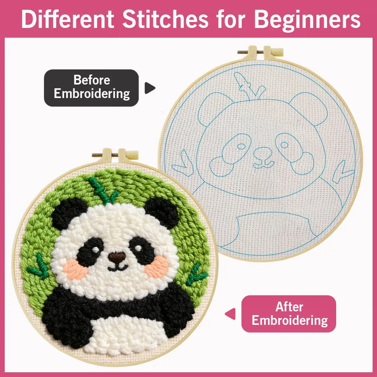 20X20CM/7,87 Zoll Tier - Panda Punch Needle Stickerei-Set, Stickerei-Kit, Gestrickte Stickerei, DIY Handgemachtes Geschenk – Detail 4