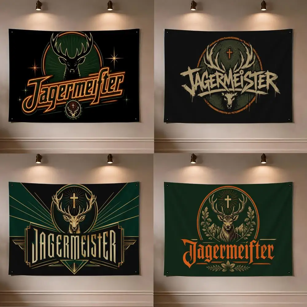 J-Jägermeister-Flaggen, Flagge für Zimmer, Wohnheim, Camping, Picknick, Kunststil, Garage, Bar, Wanddekoration, Banner