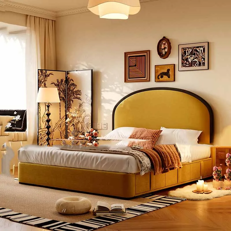 Unique Drawers Double Bed Adjustable Cushioned Headboards Lounges Storage Bed Japanese Wooden Cama Casal Bedroom Furniture