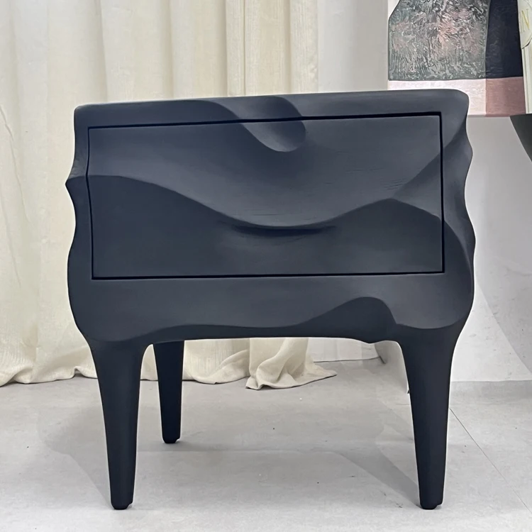 Modern wooden bedside table 1 drawer wavy entrance cabinet