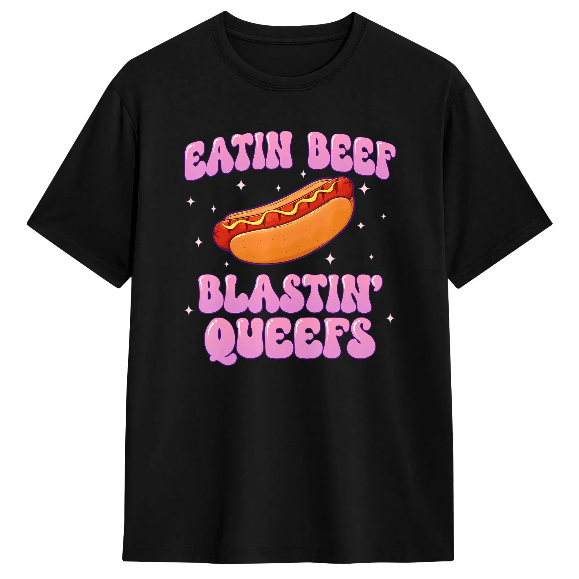 Hotdog Eatin Beef Blastin Queefs Inappropriate  T Shirt for Men Cotton T-Shirt Round Collar Tee Shirt Short Sleeve Clothing