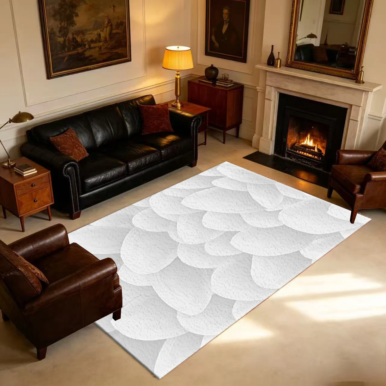 3D White Feather Texture Carpet Non-Slip Soft Floor Mat Suitable for Bedroom Living Room Home Decoration