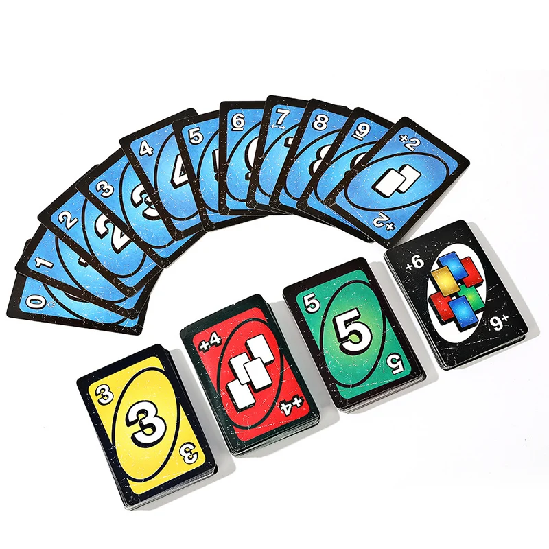 UNO-Jeu de cartes No Mercy avec boîte en fer, jeu de société pour enfants, soirée en famille avec cartes supplémentaires, règles spéciales, plus robuste, stylo spécialisé