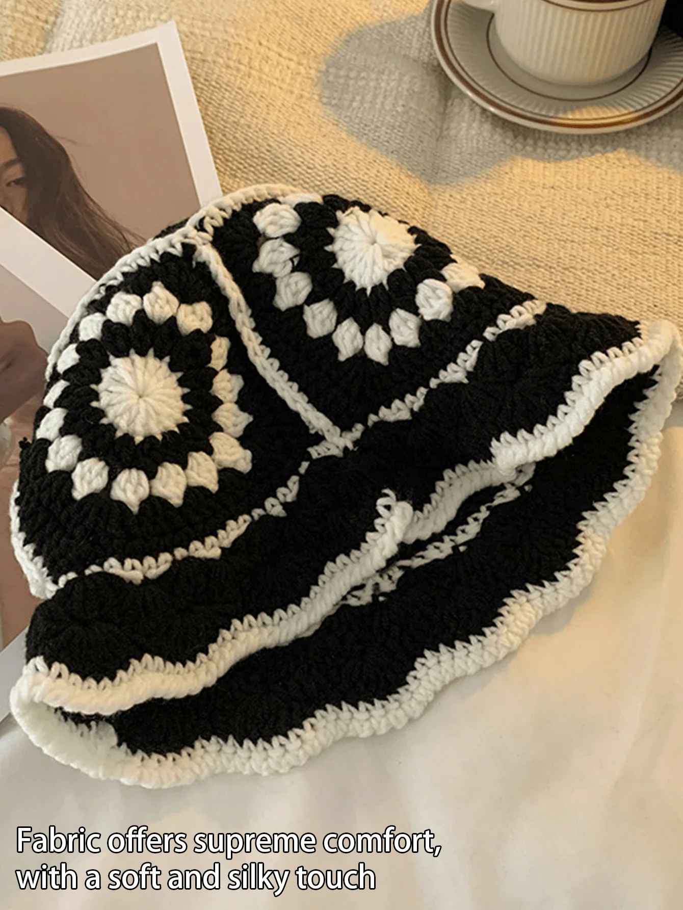 Women Handmade Crochet Bucket Hat Cotton Knitted Floral Foldable Beanies Y2K HipHop Street Hollow Out Korea Fashion Panama Cap